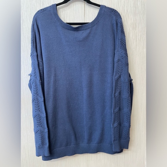 NWT EVRI Navy Blue Textured V-Neck Sweater | Size 2X | Fringe Knit Detail - Picture 5 of 5